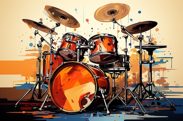 colorful vector art of minimalist illustration of drum set AI generated