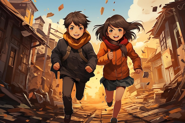 colorful vector art of a mischievous duo of siblings AI generated