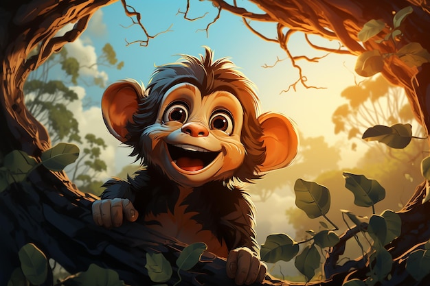 colorful vector art of a mischievous monkey swinging AI generated