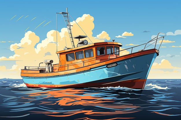 colorful vector art of a simple and charming boat AI generated