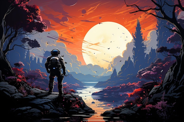 colorful vector art of a thrilling space adventure AI generated