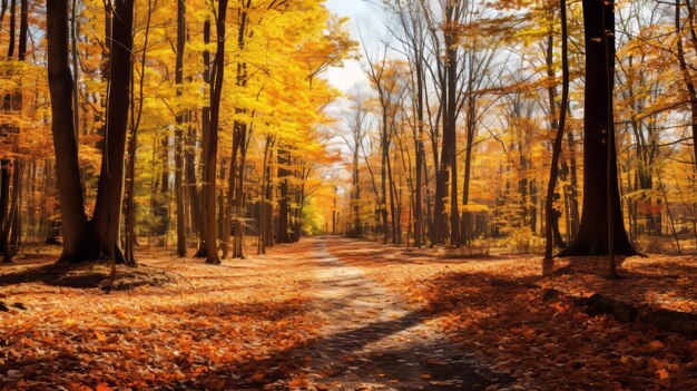 A colorful vector illustration of autumn leaves on a forest floor