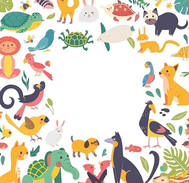 Photo colorful vector illustration of diverse pet animals on white background