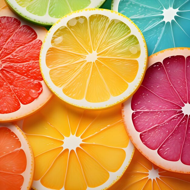 写真 美しい美的パターンに配置されたスライスされたフルーティーなオレンジのカラフルなベクトル イラスト