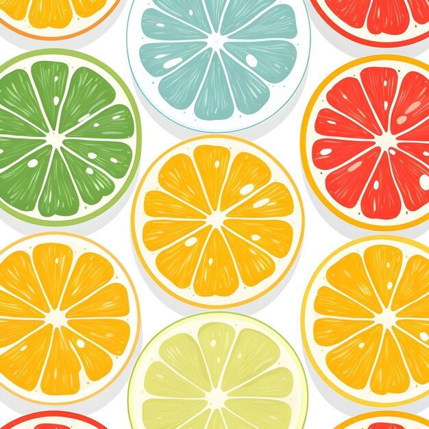 Photo colorful vector illustration of sliced fruity oranges of arranged in a beautiful aesthetic pattern