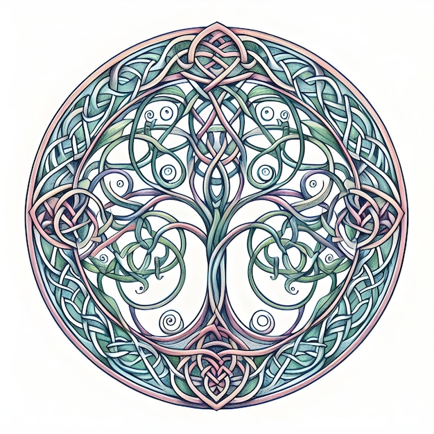 Colorful vector illustration of a stylized tree in a circle