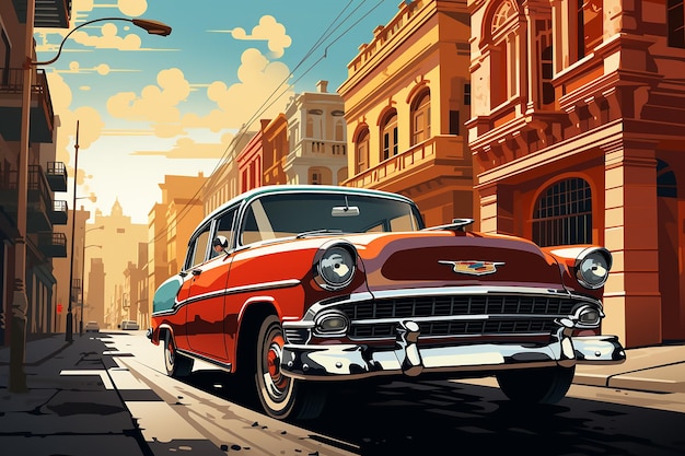 colorful vector of vintage car overlaid AI generated