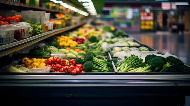 ハイパーマーケット の 色々 な 野菜 の 廊下