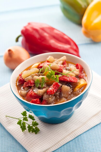 Colorful vegetable stew in a bowl