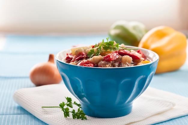 Colorful vegetable stew in a bowl