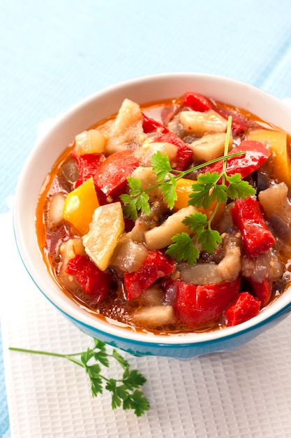 Colorful vegetable stew in a bowl