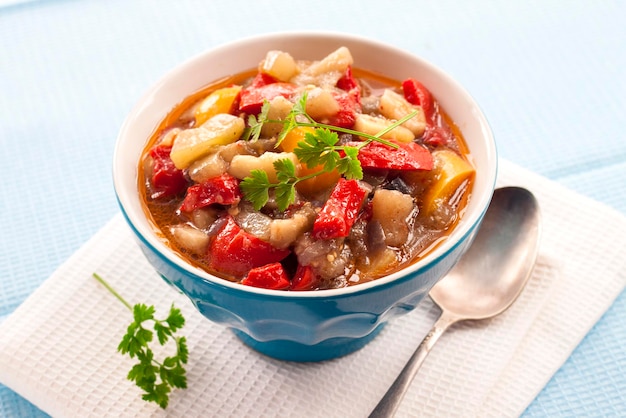 Colorful vegetable stew in a bowl