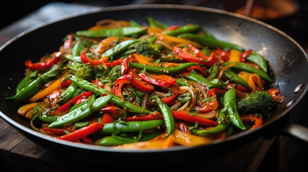 Photo a colorful vegetable stirfry with an array of vibrant vegetables ai generative