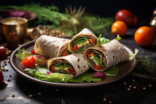 Colorful Vegetable Tortilla Wraps on a Plate