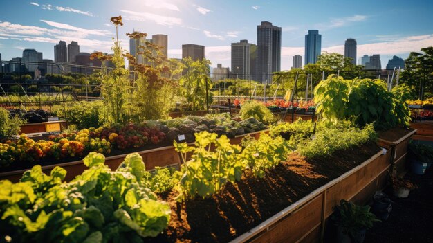 Colorful Vegetables and Herbs Rooftop Garden