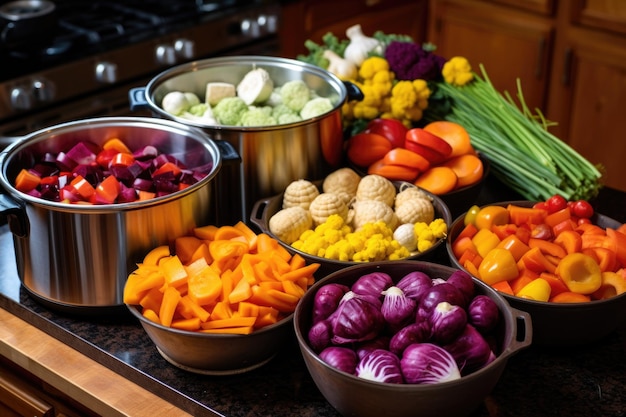 Colorful vegetables ready to be cooked in a pressure cooker