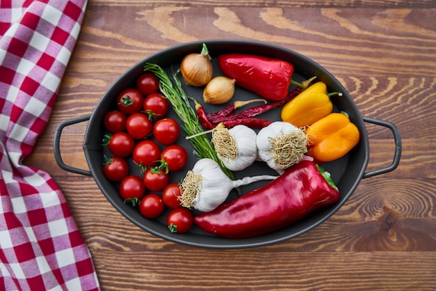 Colorful Vegetables on Wooden Background