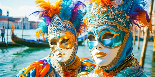 Colorful Venetian Masks Overlooking CanalxA