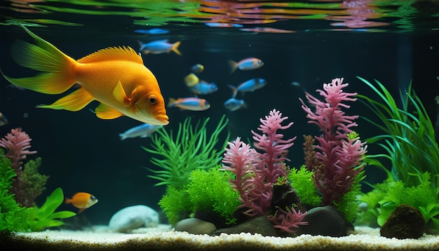 A colorful and vibrant aquarium filled with exotic tropical fish