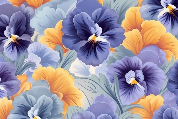 Colorful Vibrant Hand Drawn Unique Flowers Graphic Illustration Background