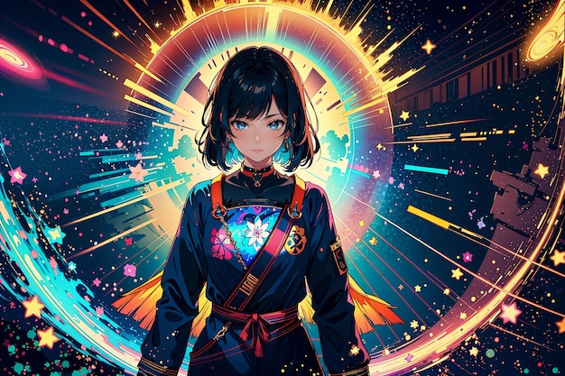 colorful and vibrant illustration of a anime girl