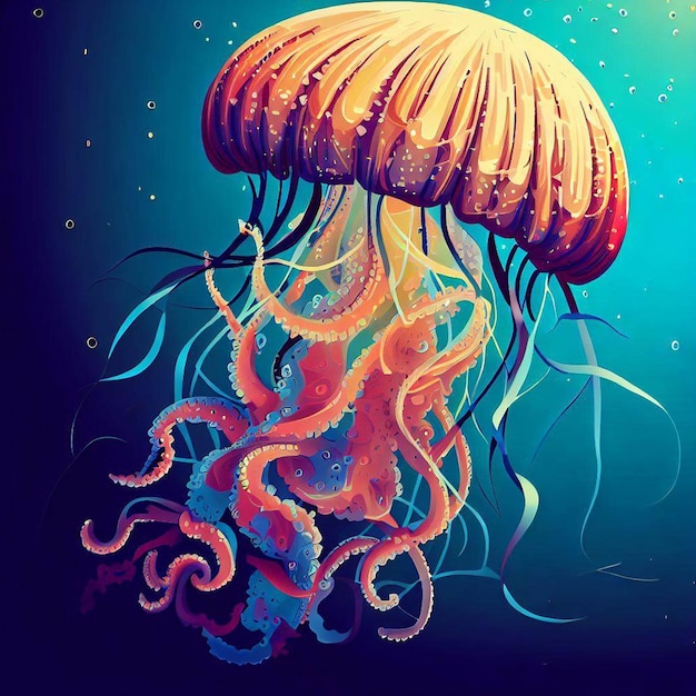 a colorful and vibrant jellyfish swimming in the ocean