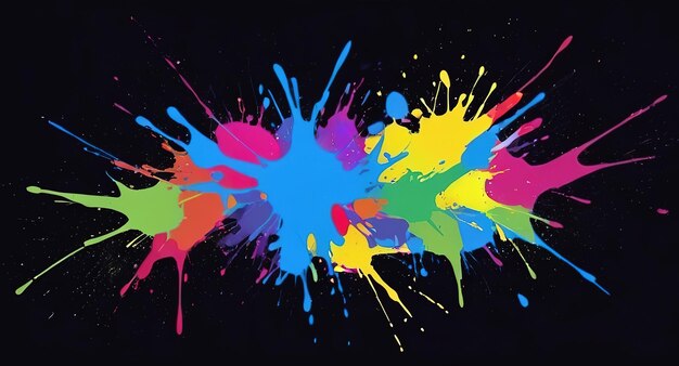 Colorful vibrant paint splashes on black background