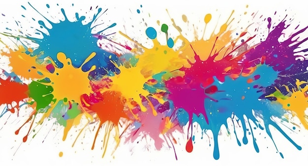 Colorful vibrant paint splashes on white background
