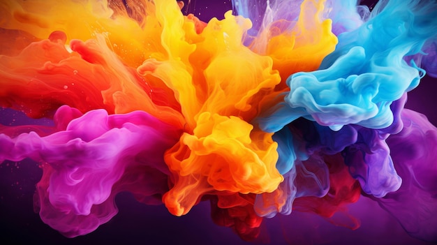 Colorful vibrant rainbow ink explosion background