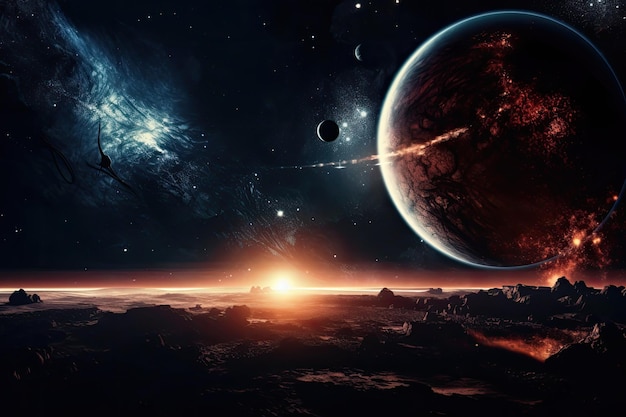 Colorful and vibrant space scene with multiple planets and stars Generative AI