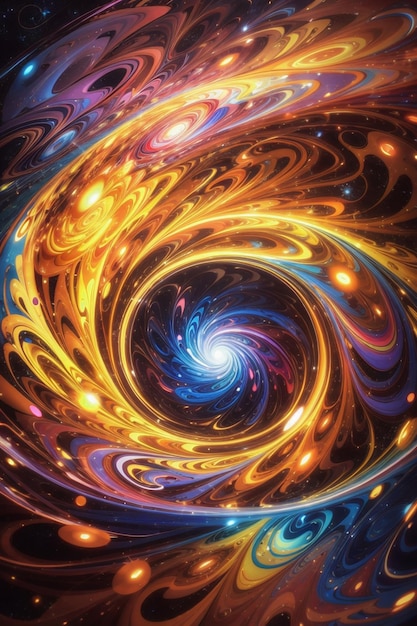 A colorful vibrant swirling core of energy surrounded on it in space