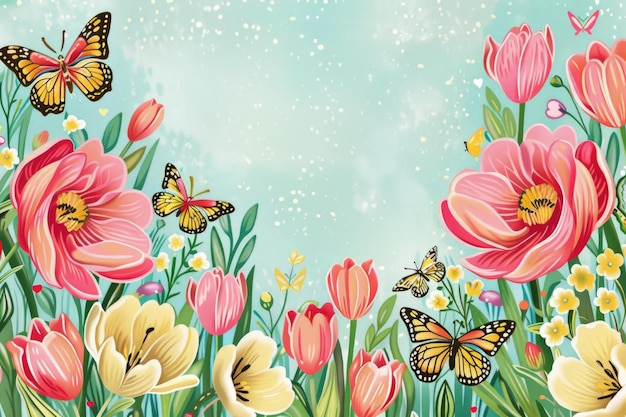 Photo colorful and vibrant watercolor floral background with splashes and butterflies for artistic designs