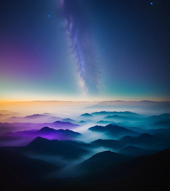 Foto una vista colorata delle montagne e dell'orizzonte.