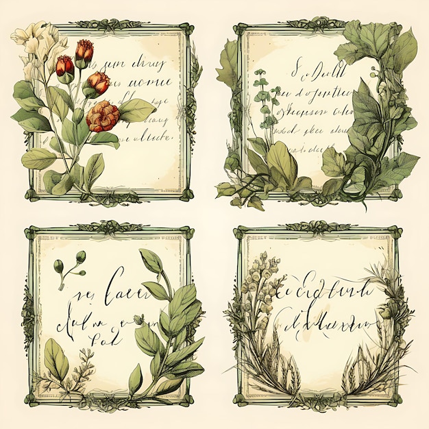 Colorful Vintage Botanical Love Letter Botanical Illustration Paper M Art Decor illustration flat2D