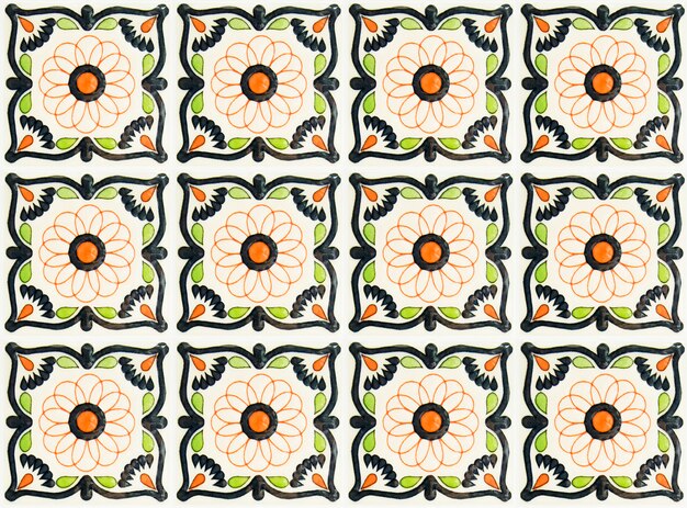 Photo colorful vintage ceramic tiles wall decoration.turkish ceramic tiles wall background