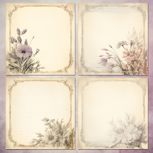 Colorful Vintage Whispers Faded Parchment Paper Vintage Brass Frame N Art Decor illustration flat2D