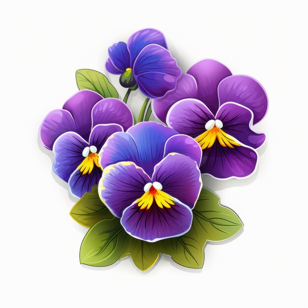 Photo colorful violet pansy icons hyperrealistic still life illustrations