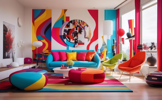 Foto design creativo colorato e vivido del soggiorno moderno