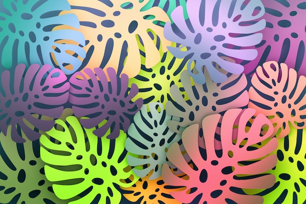 Colorful vivid tropical pattern with large Monstera leaves