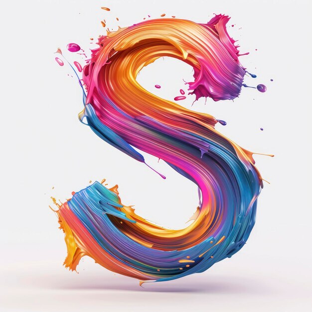 Photo colorful volumetric brush strokes floating in the air in a shape of number 6 3d style isolated