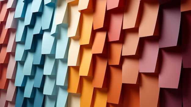 Красочная стена, украшенная разнообразными кусками бумаги
