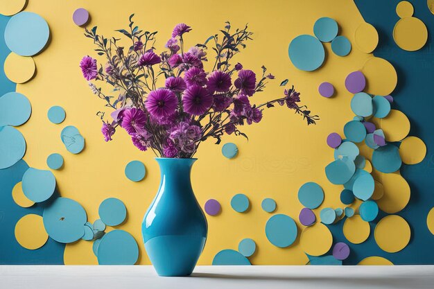 Photo colorful wall background with flowers