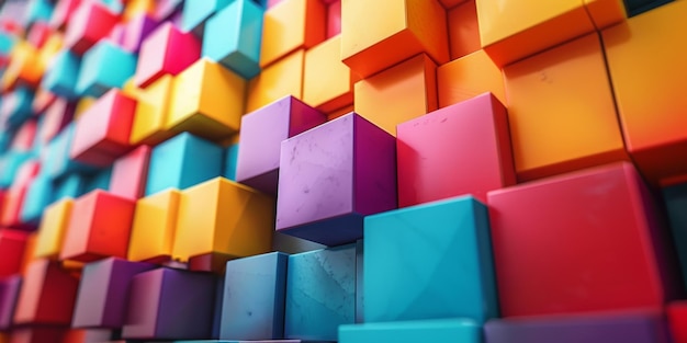 Photo a colorful wall of blocks with a rainbow of colors stock background