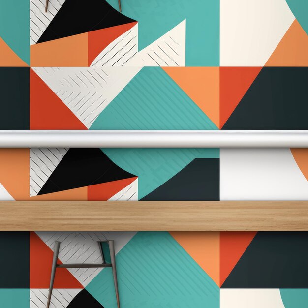 Photo a colorful wall with a black and orange geometric design.