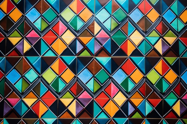 A colorful wall with a diamond pattern in different colors.