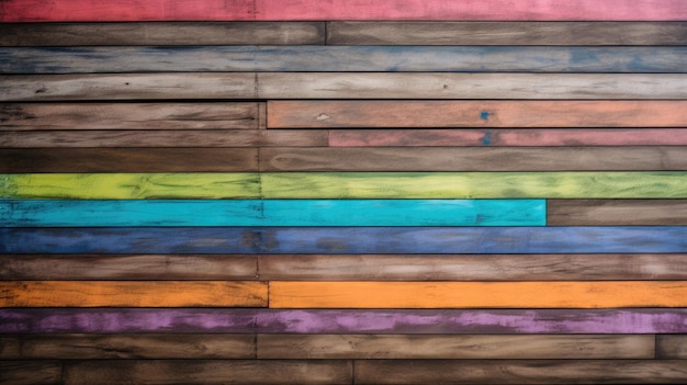 A colorful wall with different colors of wood