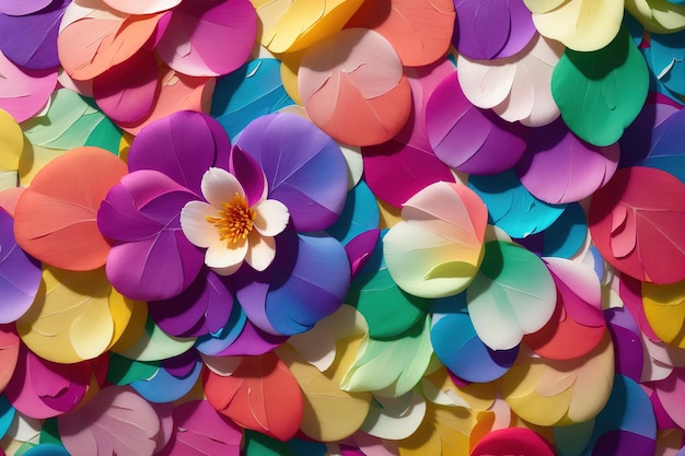 A colorful wall with a flower on it