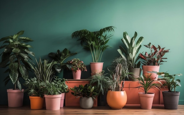 Colorful Wall with Indoor Plants as Decor Generative AI