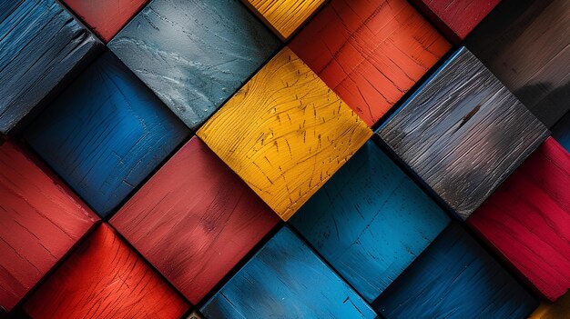 A colorful wall of wood blocks