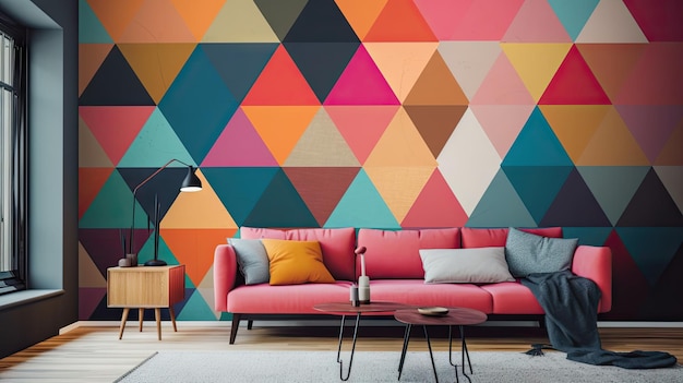 colorful wallpaper in a living room